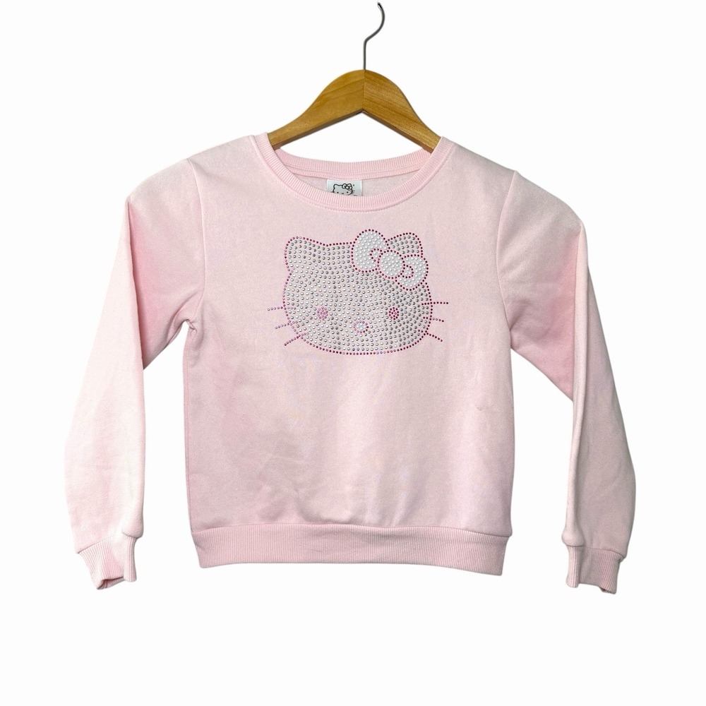 Hello Kitty Girls 7/8 Pink Rhinestone Face Sweatshirt Pullover Crewneck 2024
